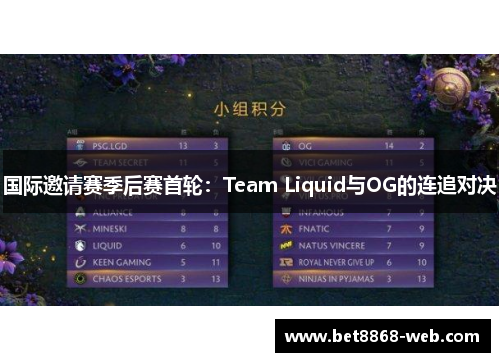 国际邀请赛季后赛首轮：Team Liquid与OG的连追对决